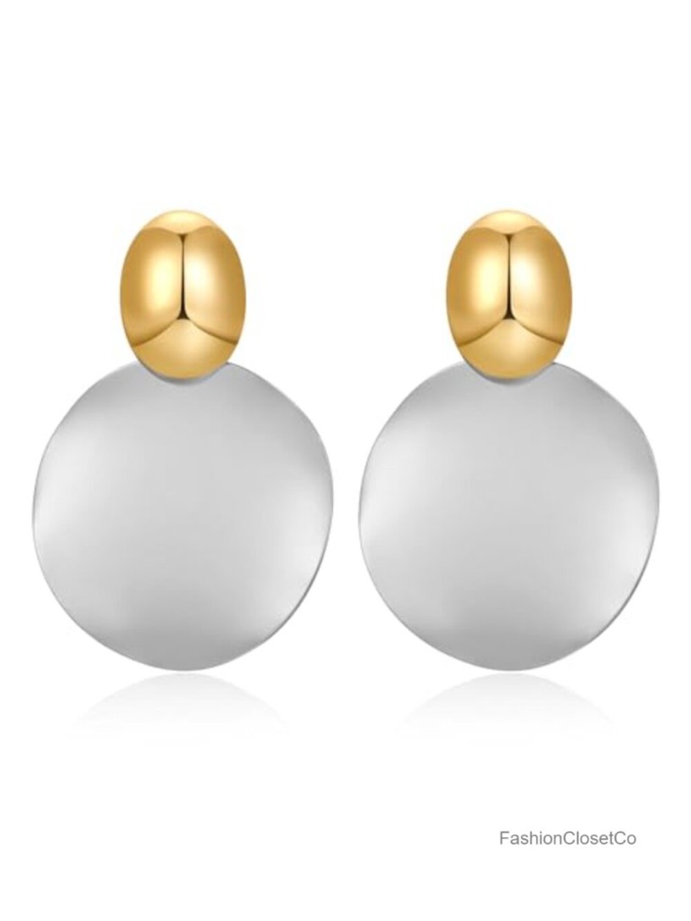 Hammered Big Disc Drop Dangle Earrings Brass Two Tone Women Jewelry